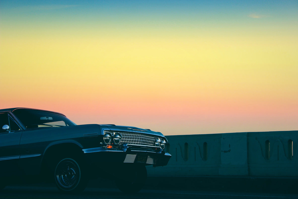 3-piece-acrylic-print-vintage-car-in-the-evening-light