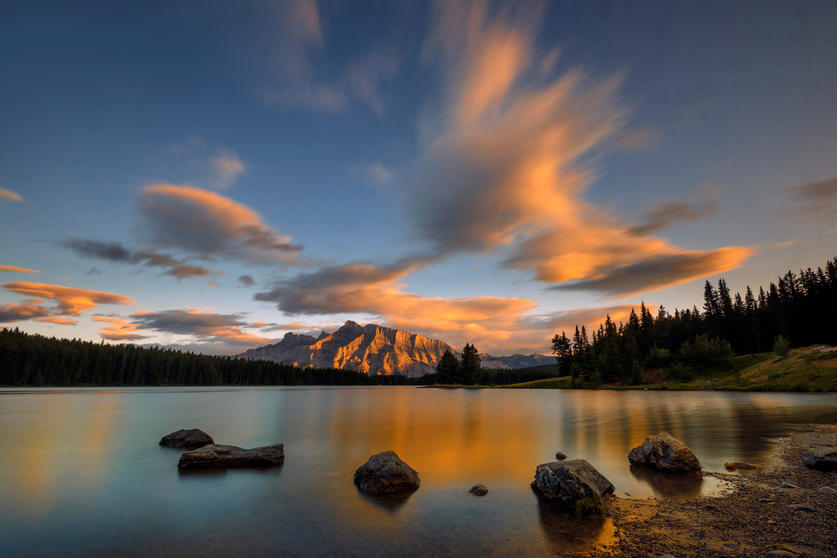 3-piece-acrylic-print-two-jack-lake-sunset