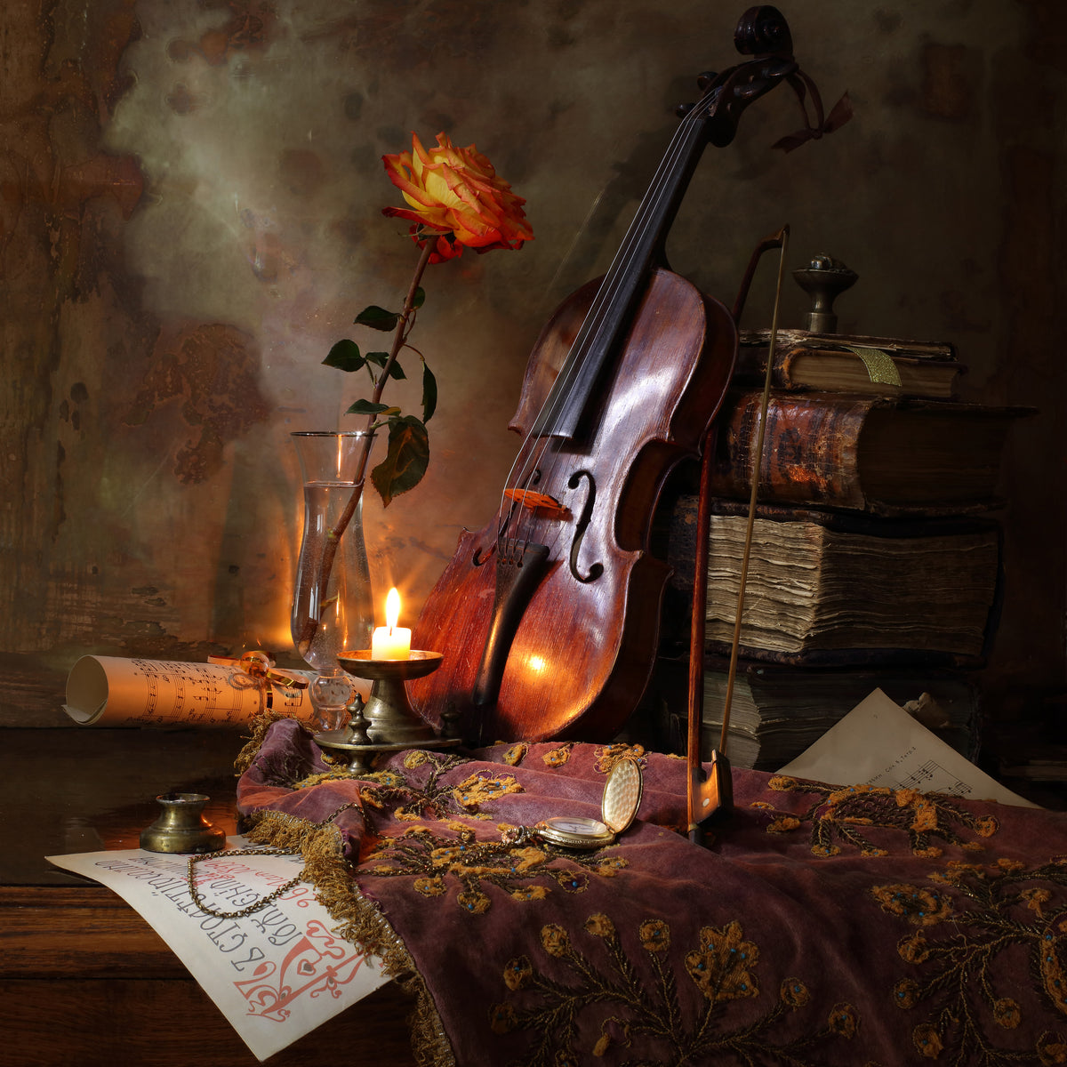 4-piece-acrylic-print-still-life-with-violin-and-rose