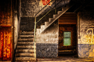 3-piece-aluminium-print-abandoned-stairs
