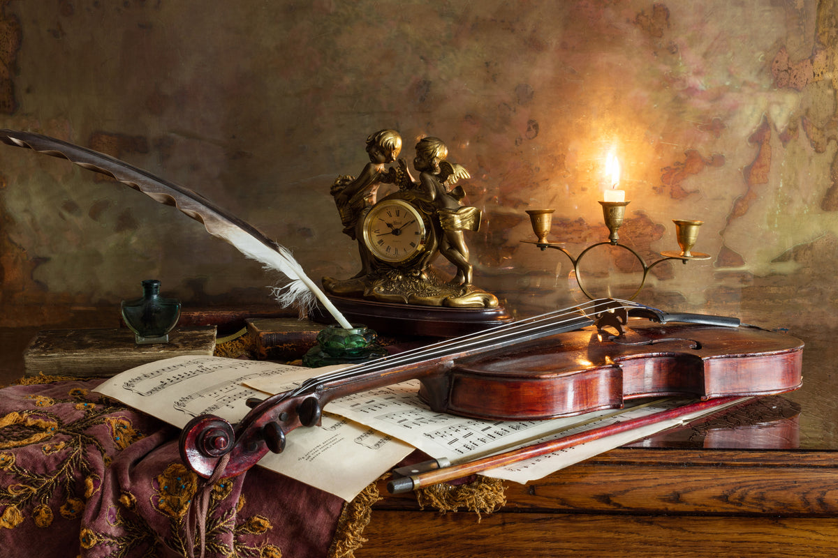 framedcanvas-print-still-life-with-violin-and-clock