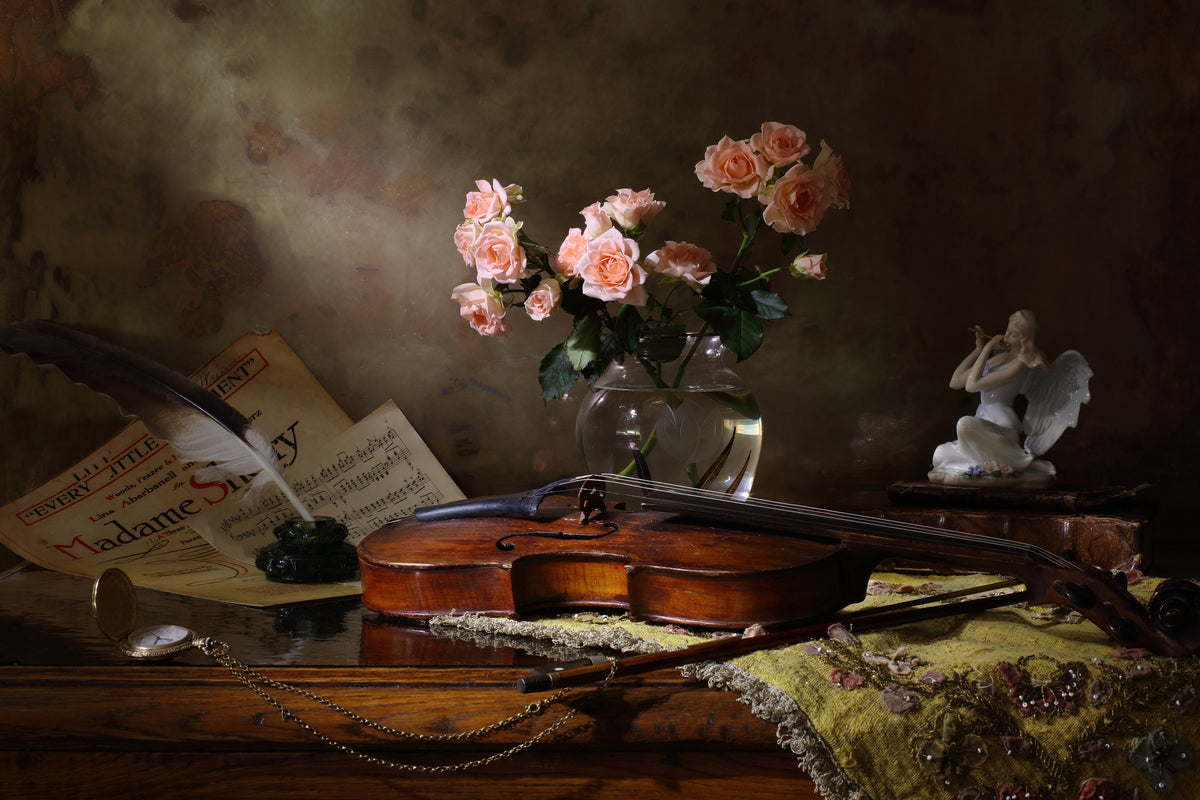 modern-3-piece-aluminium-print-still-life-with-violin-and-roses